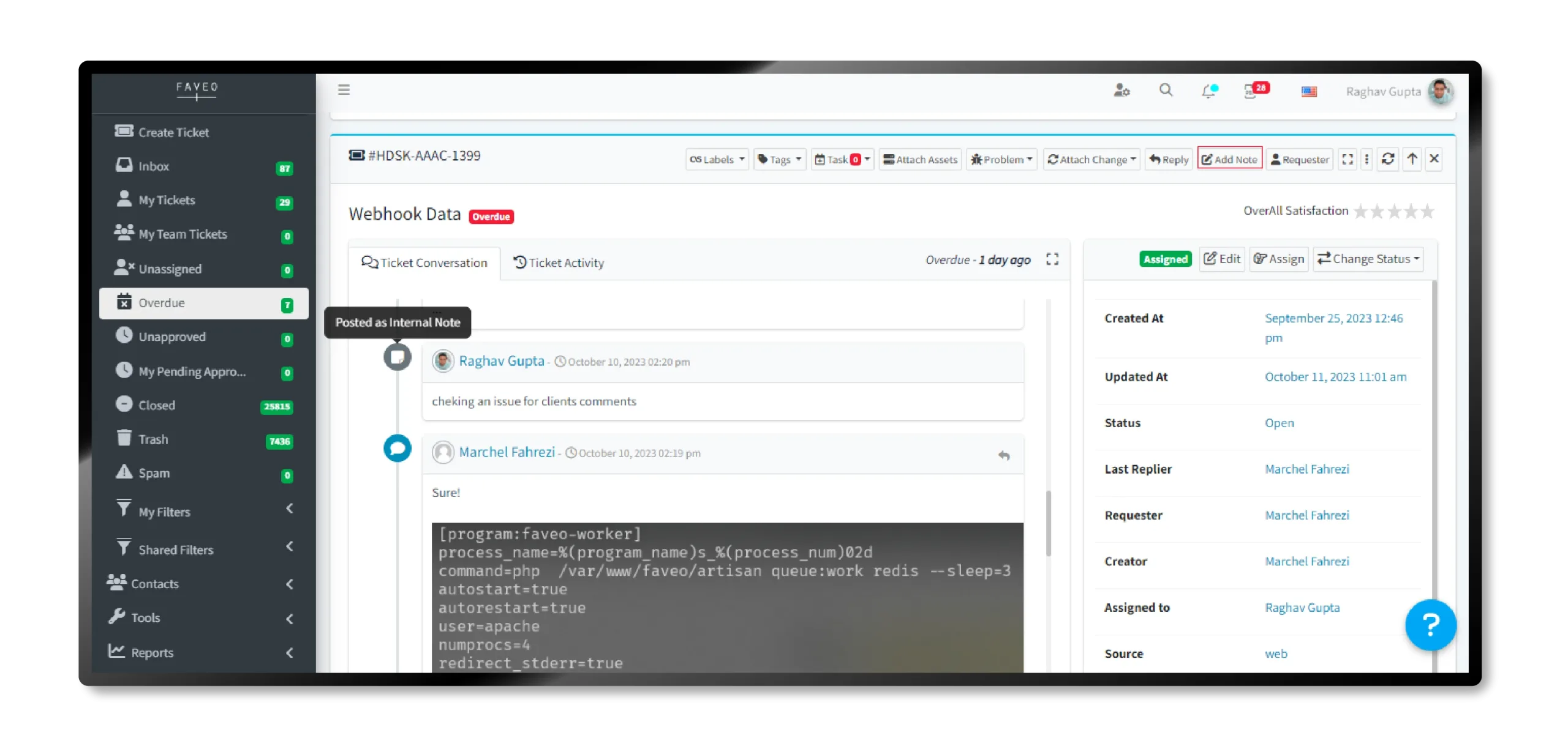 internal note in faveo