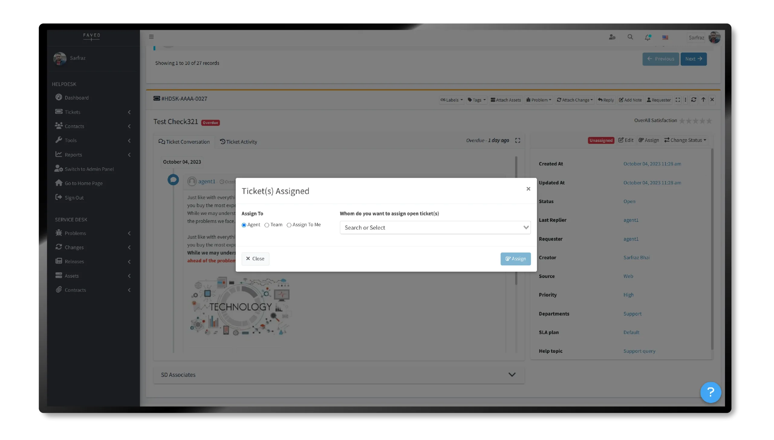 Ticket-Assign assign tickets in faveo